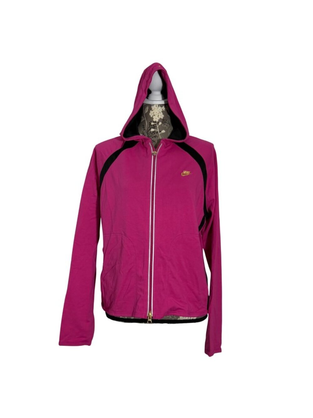 NWT Nike Womens Dri-Fit Pink & Black Hooded Full-Zip Jacket Size 12-14 L